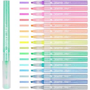 NiArt 10-Pack Glitter Marker Highlighter Pens, Chisel Fine Tip Assorted Fluorescent Color for Art Journal Coloring Hand Lettering Sketching Anime Illustrating Drawing for Kids & Adults