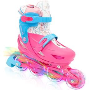 Light up Inline Skates for Girls, 4 Size Adjustable Roller Shoes with Full Illuminating Wheels for Kids, Hard Shell Roller Skates for Beginner Children Youth & Adult Women