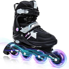 Light up Inline Skates for Boys, 5 Size Adjustable Length and Width Roller Blades Shoes with Full Illuminating Wheels for Kids, Roller Skates for Beginner Teens and Youth