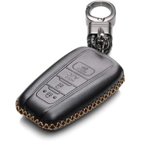 Vitodeco Genuine Leather Smart Key Fob Case Compatible with Toyota Rav4, Camry, Prius, Highlander, CH-R, Avalon, Toyota 86, Mirai (3 Buttons, Black)