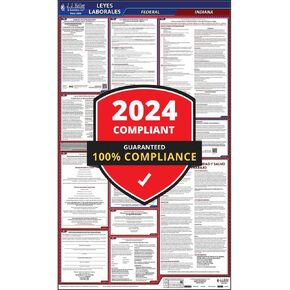 2024 Indiana and Federal Labor Law Poster (English, in State) - OSHA Compliant All-in-One Laminated Poster