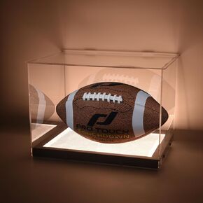 Football Display Case, Acrylic Display Box for Football, Autographed Football Holder Stand for Showcase, Memorabilia Football Display Case with LED Light, UV Portection Dust Proof