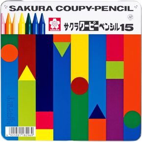 Sakura Crepas Coupie Pencil, 15 Colors, Comes in a Tin Case FY15