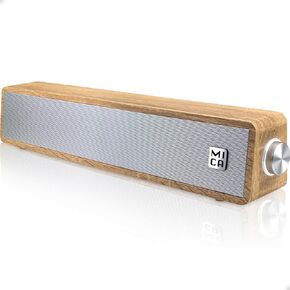 MICA Bluetooth Computer Speakers, Angled Wooden PC Speakers, 3.5mm Aux-in Connection, Wired USB Powered Computer Sound Bar for Desktop Monitor, Laptop, Tablet - Gray (M30T)