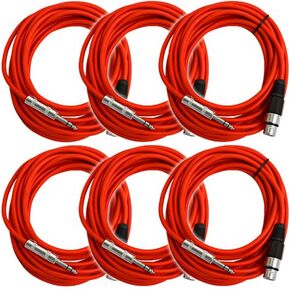 الصوت الزلزالي SATRXL-F3Red6 كابلات تصحيح TRS بطول 3 أقدام XLR أنثى إلى 1/4 بوصة - أحمر
