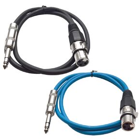 Seismic Audio - SATRXL-F3-2 Pack of 3 Foot 1/4 Inch TRS to XLR Female Patch Cables - Balanced - 3 Foot Patch Cord - Black and Red