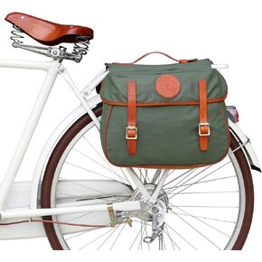 TOURBON Bike Pannier Bags Waterproof Bicycle Rear Rack Tail Bag - Canvas and Leather