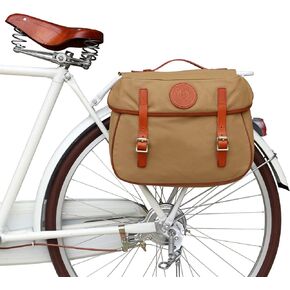 TOURBON Bike Pannier Bags Waterproof Bicycle Rear Rack Tail Bag - Canvas and Leather