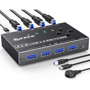 USB 3.0 Switch 4 Computers,Camgeet 4 Port USB Switch Selector for 4 Computer Share 4 USB Devices,Keyboard Mouse Switch,USB Switcher with Wired Remote and 4 Standard USB-B Cables