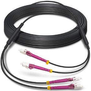 250 Feet (75 Meters) Armored OM4 LC to LC Fiber Patch Cables, 10gb/40gb/100gb Multimode LC Fiber Optic Cable Indoor/Outdoor with Pulling Eye Kit Installed on one end, Duplex MMF 50/125μm LC Jumper