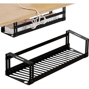 Cable Management Under Desk, 17 in Cable Management Tray, Metal Cable Tray Basket for Wire Management, Power Strip Holder, Cord Organizer, Wire Tamer for Home/Office Desk Cable Hider Black