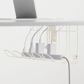 CarryUp Under Desk Cable Tray, No Drill Wire Management Clamp, Computer Cord Organizer for Under Desk, Rack Cable Hider & Holder, Cord Keepers for Home Office Organization, Cream, Powder Coated Metal
