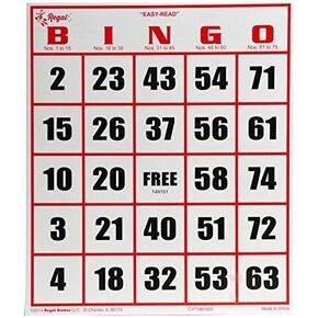 Regal Bingo - سهلة القراءة - بطاقات Jumbo Bingo مقاس 8 × 9 بوصة - عدد 50 - بطاقات بيضاء - مثالية للمجموعات الكبيرة - مجموعة غير متكررة