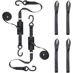 Cam Buckle Tie Down Straps with Hooks and Integrated Soft Loops, Heavy Dudy Lashing Straps for Motorcycle, Boat, Kayak, Truck, Trailer, Dirt Bike, Car Securing Straps 10 feet 2200lbs Break Strength