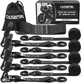 Otherya TIE Down Strap Ratchet Tie Down Straps - 1.6" x 8 ft 5208 Lb Break Strength - Cargo Straps for Securing Motorcycle, Kayak, Truck, Trailer and Boat Lawn Equipment- Includes 4 Soft Loops（Black）