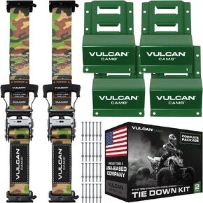 VULCAN ATV Tie Downs with Rubber Handle - 2 Inch x 8 Feet - Safety Orange - E Track - 1,521 Pound Safe Working Load
