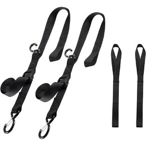 Motorcycle Handlebar Tie Down Straps, Dirt Bike Straps, Short Cam Buckle Tie Down Straps with S Hook and Soft Loops for Boat, Kayak, Truck, Trailer, Dirt Bike, Car Secure Straps 2Pcs (1.5" x 8Ft)