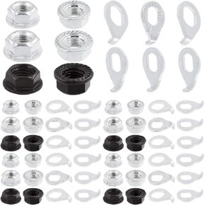 Keadic 60Pcs 3 Size Bicycle Wheel Axle Nut and Safety Washer Kit, Hub Flanged Axle Nut Hardware Parts and Wheel Retaining Hooks Repair Set for Mountain Road Folding Bike Front and Rear Wheel