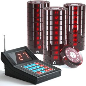 Wireless Paging Queuing Calling System Transmitter+30Pcs Coaster Pagers Restaurant