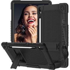 لجهاز Samsung Galaxy Tablet S9 11 بوصة/Galaxy Tablet S9 FE 5G 2023 حافظة صديقة للأطفال مضادة للصدمات مع حامل قلم S/مسند/حزام كتف لجهاز Galaxy Tab S9 FE 10.9 بوصة/ S9 11 بوصة (أسود)