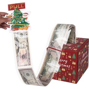 Merry Christmas Money Box for Cash Gift Pull, Surprise Explosion Holder with Card & 45Pcs Plastic Bags with Adhesive, Unique DIY Money Roll Ideas for Women/Men/Adults/Friends/Girls/Boys