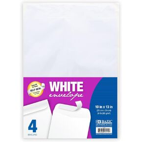 BAZIC White Catalog Mailing Envelope 10" x 13", Self Seal Clasp Envelopes, Peel & Seal Envelope for Home Office School (4/Pack), 1-Pack