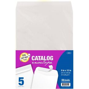 BAZIC 9x12 Self-Seal White Catalog Mailing Envelope, Safe Quick Closure Envelope, No Window, Adhesive Peel Seal (5/Pack)