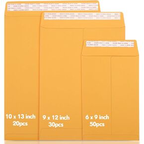 100 قطعة من 3 مظاريف بريدية للكتالوج، قابلة للتقشير والختم، مغلف كتالوج مضاد للتمزق من ورق كرافت قابل للطباعة لحفظ المستندات أو تخزينها أو إرسالها بالبريد، أصفر، 6 × 9 بوصة، 9 × 12 بوصة، 10 × 13 بوصة in Kuwait