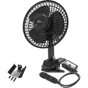 12V Oscillating Fan Clip-On, Black – Universal Compatibility for Most Vehicles, 360-Degree Swivel, Clip-On Car Fan, Cooling Fan, Portable Fan for Cars & Trucks