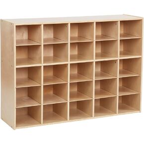 ECR4Kids Streamline 25 Cubby Tray Storage Cabinet, 5x5, Classroom Furniture, White Wash