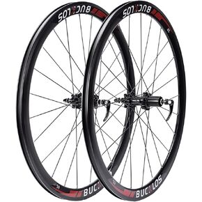 BUCKLOS 700C Road Bike Wheelset Disc/Rim Brake with Carbon Hub, 40mm Depth Road Bike Wheels Support 8/9/10 Speed, Clincher 18-25c 700c Bike Wheel Thru Quick Release/24H Spokes