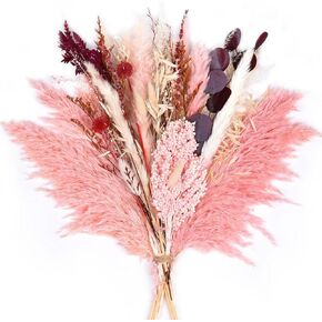 DearHouse Natural Dried Pampas Grass Bouquet,17'' Pink Boho Home Decor Bouquet, Phragmites Dried Flowers,Bouquet for Wedding Floral Arrangements Home Decorations,Pink