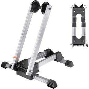Sports Foldable Alloy Bicycle Stand Bike Floor Parking Rack Steady Wheel Holder Fit 20"-29" BikesIndoor Home Garage Cycling Storage Organizer Cycle Tires Rack Holder for Mountain and Road Bike