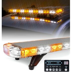 LUMENIX 48 Inch LED Rooftop Emergency Strobe Lights Bar w/Adjustable Mounting Brackets, Warning Caution Security Lightbar for Construction Vehicles Law Enforcement Snowplow Tow Trucks - White Amber