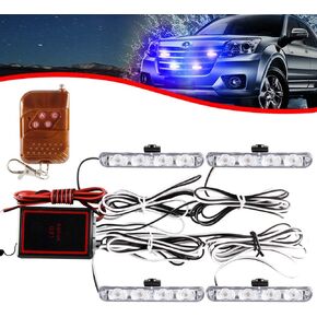 KaiDengZhe 4x4 LED 4 in 1 Surface Mount Grill Light DC12V Remote Emergency Flashing Beacon Lamp Ambulance Police Light Strobe Warning External Light For Truck Trailer Caravan Van (White)
