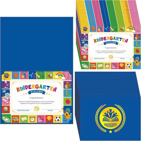 20 Set Kindergarten Diplomas Kit Graduation Certificate Holders and Gold Foil Diploma Holder Classic Cute Diploma Paper Blue Cardstock Diploma Cover Certificate Folders for Kids School Classroom in Saudi Arabia