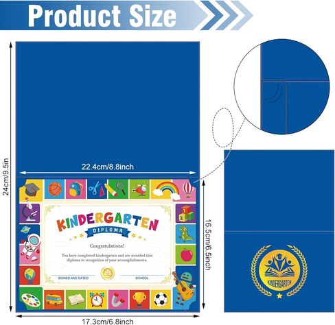 20 Set Kindergarten Diplomas Kit Graduation Certificate Holders and Gold Foil Diploma Holder Classic Cute Diploma Paper Blue Cardstock Diploma Cover Certificate Folders for Kids School Classroom in Saudi Arabia