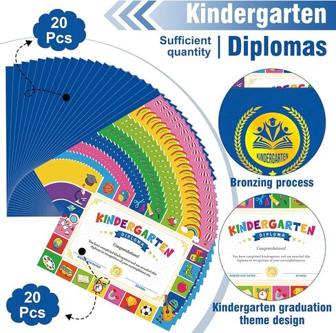 20 Set Kindergarten Diplomas Kit Graduation Certificate Holders and Gold Foil Diploma Holder Classic Cute Diploma Paper Blue Cardstock Diploma Cover Certificate Folders for Kids School Classroom in Saudi Arabia