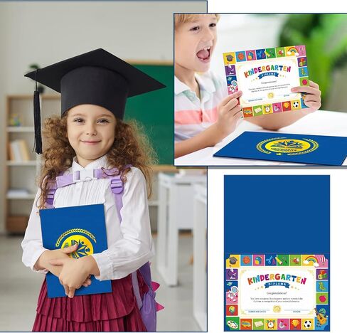 20 Set Kindergarten Diplomas Kit Graduation Certificate Holders and Gold Foil Diploma Holder Classic Cute Diploma Paper Blue Cardstock Diploma Cover Certificate Folders for Kids School Classroom in Saudi Arabia