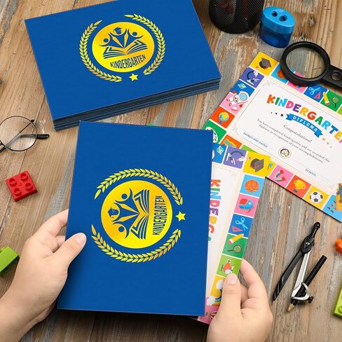 20 Set Kindergarten Diplomas Kit Graduation Certificate Holders and Gold Foil Diploma Holder Classic Cute Diploma Paper Blue Cardstock Diploma Cover Certificate Folders for Kids School Classroom in Saudi Arabia