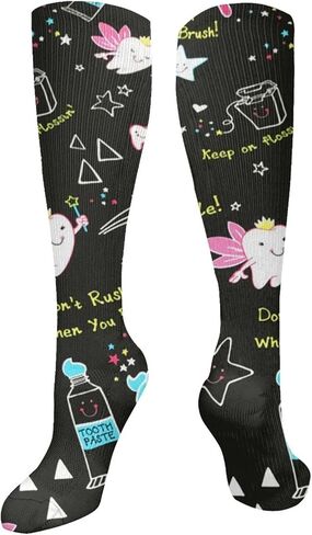 جوارب ضغط مطبوعة لصحة الأسنان للنساء والرجال، الدورة الدموية 15-20 مم زئبق هي أفضل دعم للجري الرياضي وركوب الدراجات، أبيض، مقاس واحد in Kuwait