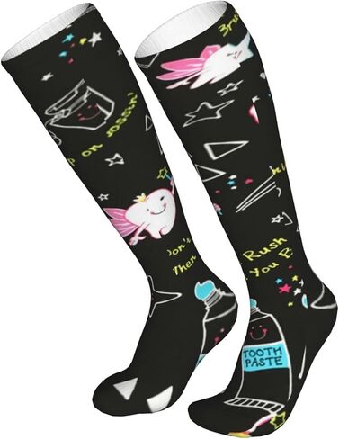 جوارب ضغط مطبوعة لصحة الأسنان للنساء والرجال، الدورة الدموية 15-20 مم زئبق هي أفضل دعم للجري الرياضي وركوب الدراجات، أبيض، مقاس واحد in Kuwait