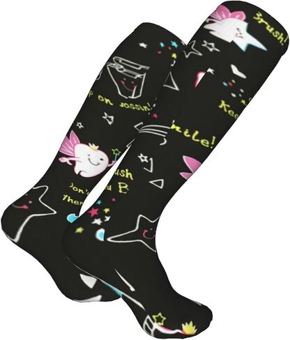 جوارب ضغط مطبوعة لصحة الأسنان للنساء والرجال، الدورة الدموية 15-20 مم زئبق هي أفضل دعم للجري الرياضي وركوب الدراجات، أبيض، مقاس واحد in Kuwait