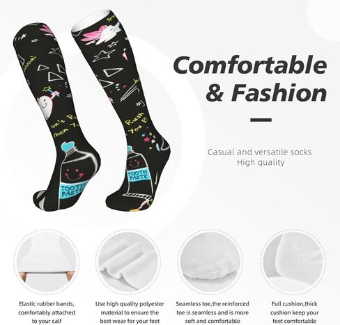 جوارب ضغط مطبوعة لصحة الأسنان للنساء والرجال، الدورة الدموية 15-20 مم زئبق هي أفضل دعم للجري الرياضي وركوب الدراجات، أبيض، مقاس واحد in Kuwait