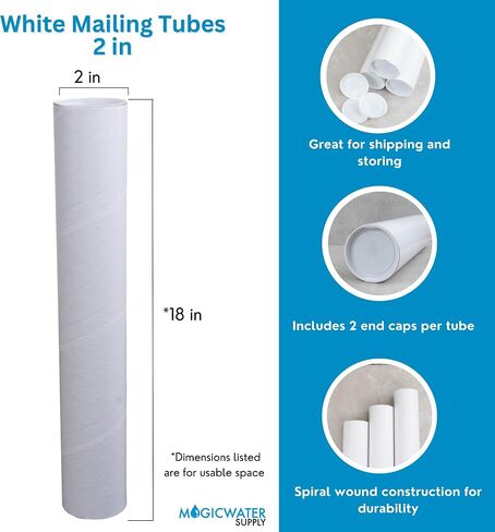 أنبوب بريد MagicWater Supply مقاس 2 × 18 بوصة باللون الأبيض - 4 عبوات - لشحن وتخزين الملصقات والفنون والحرف اليدوية والمستندات in Saudi Arabia