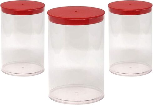 Prestige Import Group - أنابيب تخزين بلاستيكية شفافة مقاس 3 × 6.25 بوصة (PETG) مع غطاء أحمر - 4 عبوات in Kuwait