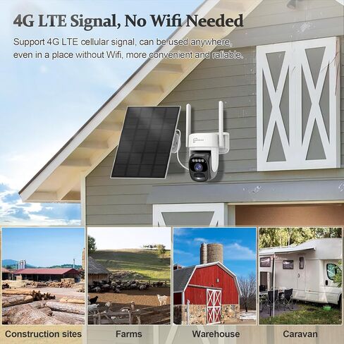 كاميرا أمان خارجية تعمل بالطاقة الشمسية 4G/3G LTE، بطاقة SIM أصلية في الولايات المتحدة، لا حاجة إلى شبكة WiFi، تخزين محلي وسحابي، عرض مباشر 360 درجة، رؤية ليلية ملونة 2K، محادثة ثنائية الاتجاه، مستشعر حركة PIR (32G SD) in Kuwait