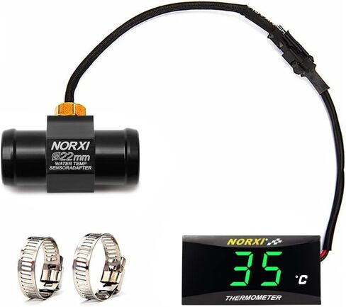 Motorcycle Water Temperature Meter Universal Digital Water Thermometer Water Temp Gauge for Racing Scooter LED Display DC 12V with Temperature Sensor Adapter(22mm, Green) in Saudi Arabia