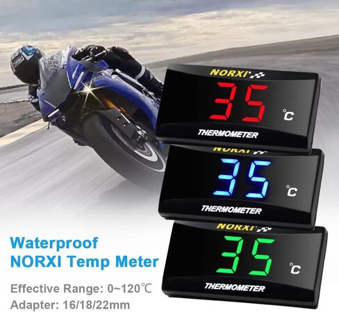 Motorcycle Water Temperature Meter Universal Digital Water Thermometer Water Temp Gauge for Racing Scooter LED Display DC 12V with Temperature Sensor Adapter(22mm, Green) in Saudi Arabia