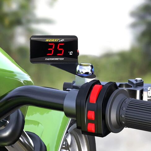 Motorcycle Water Temperature Meter Universal Digital Water Thermometer Water Temp Gauge for Racing Scooter LED Display DC 12V with Temperature Sensor Adapter(22mm, Green) in Saudi Arabia